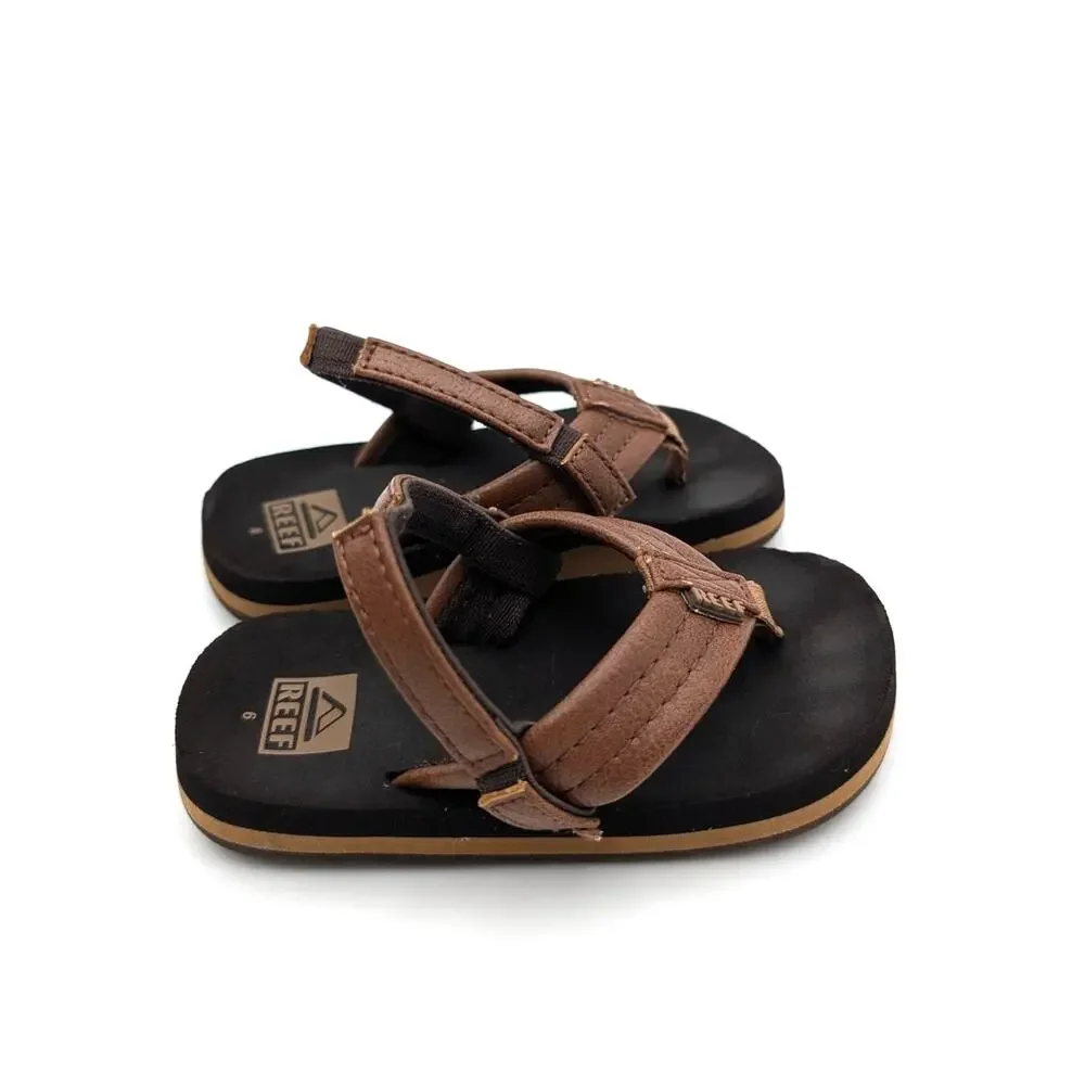 Reef Little Ahi Flip Flop Sandals Slingback Strap Little Kids Brown Sz US6 EU22